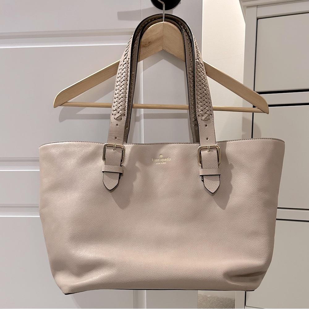 kate spade Blush Beige Leather Tote with Braided Handles